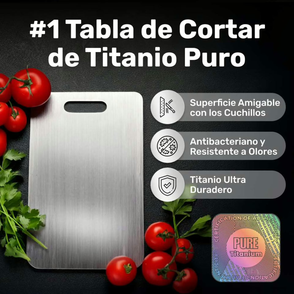 Tabla de cortar de titanio 100% puro: No más microplásticos y bacterias