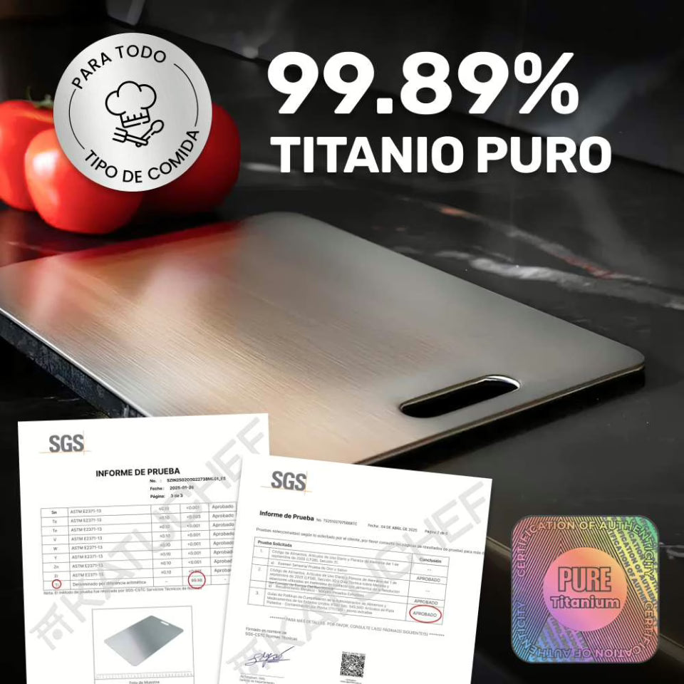 Tabla de cortar de titanio 100% puro: No más microplásticos y bacterias